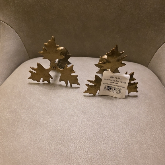 Studio McGee Threshold Botanical Gold Leaf Taper Candle Holders Metal Brass Targ - Picture 7 of 13